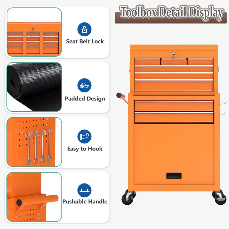 8-Drawer Rolling Tool Chest & Removable Tool Box Organizer with Lock