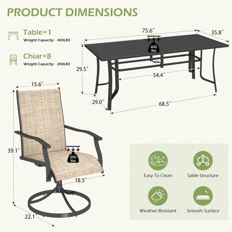Patio Dining Set, Outdoor Dining Table and Chairs Set with Textilene Chairs, Adjustable Umbrella Hole for Garden, Backyard