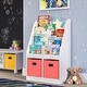 preview thumbnail 16 of 25, RiverRidge Kids Bookshelf and Toy Storage Organizer with 4 Racks and 2 Cubbies for Playroom, Nursery White with 2 Coral Bins