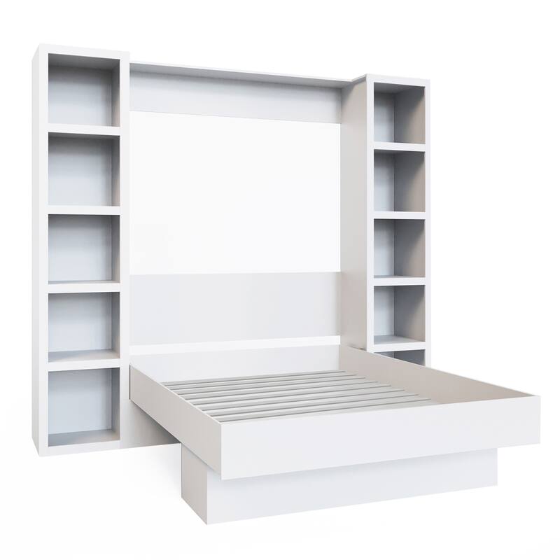 Easy-Lift Queen Murphy Wall Bed in with Two Bookshelves