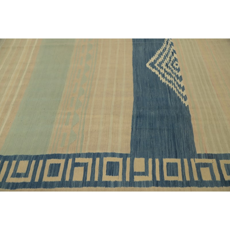 Hand Woven Oriental 100% Wool Carpet Southwestern Tribal Beige & Ivories Kilim Area Rug - 12' 11'' X 9' 11''
