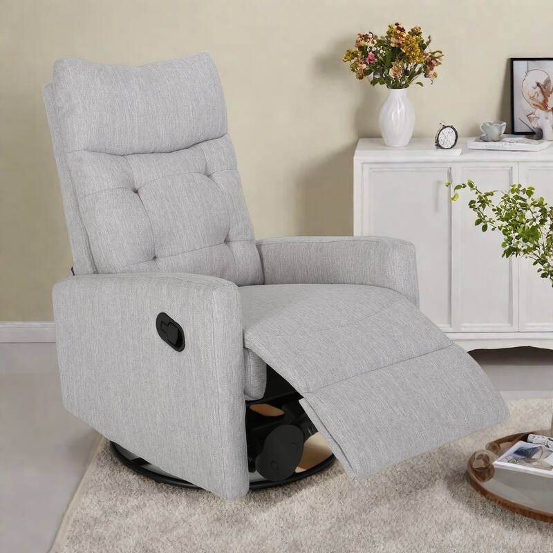 Contemporary Push-Back Recliner Chair with Swivel and Glider - LIGHT GREY