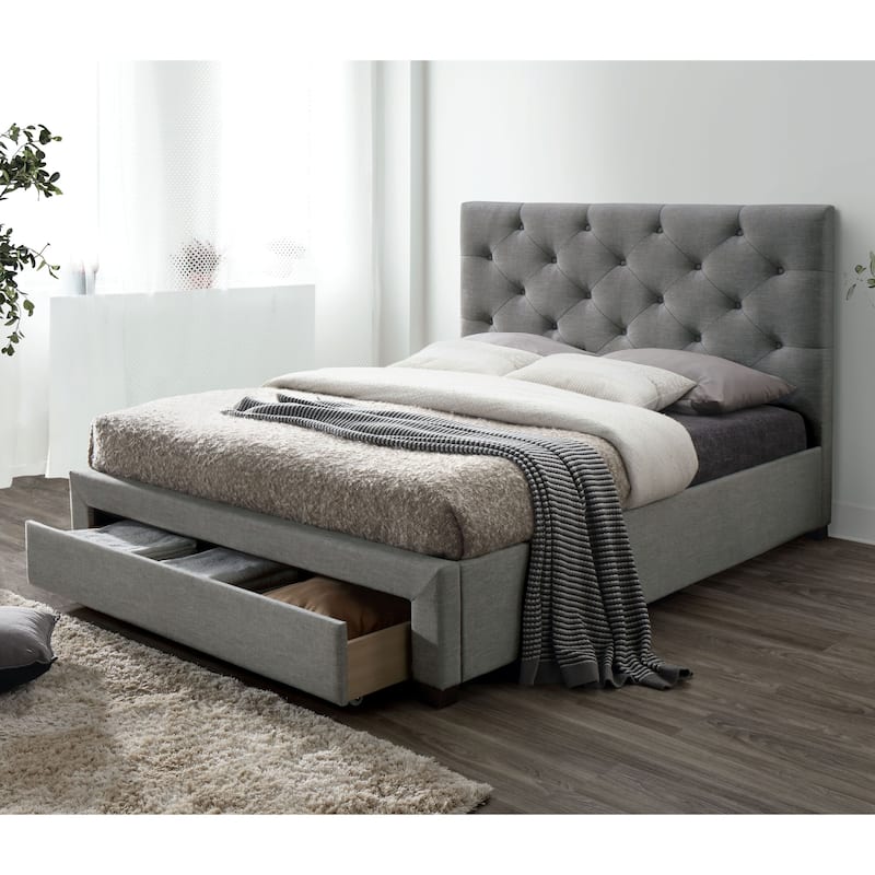Furniture of America Malaer Modern Tufted 1-drawer Platform Bed - Grey - Full