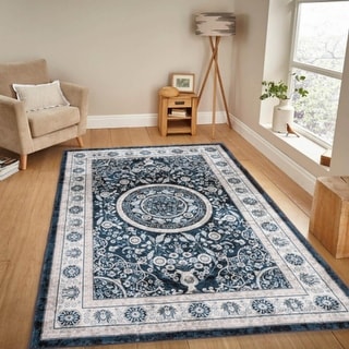 Outdoor Rugs, Elegant Blue and White Mandala Patterned Rug Floors, Portable Rugs, Indoor and Outdoor Rugs for Porches, Balconies