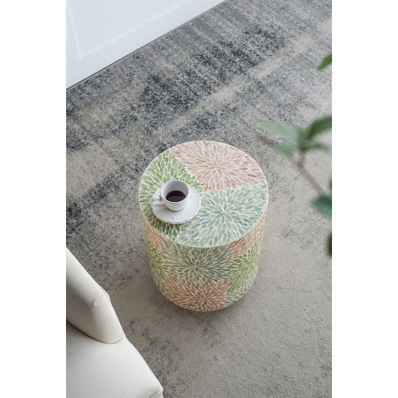 GDFStudio - Olivia Modern Cylindrical Garden Capiz Stool & Accent Side Table