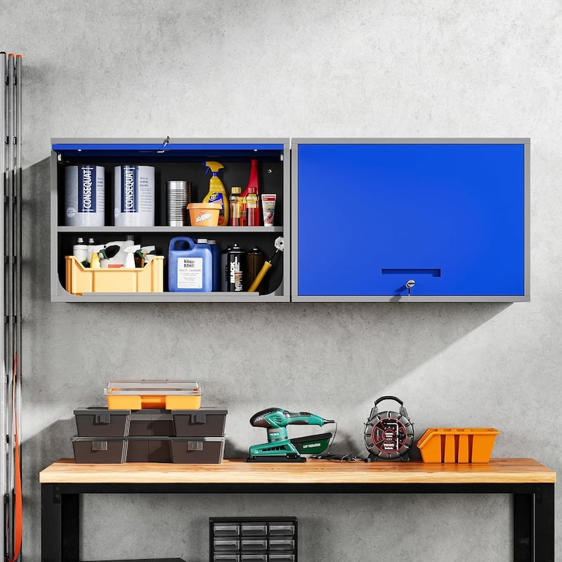 Metal Garage Wall Cabinet with Doors and Shelves, Tool Storage Cabinet for Garage, Kitchen