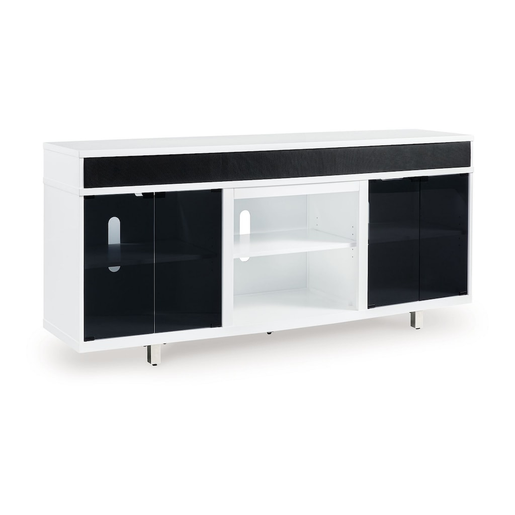 Ardon TV Media Console, Open Fireplace Area, White Black Wood, 72 Inch