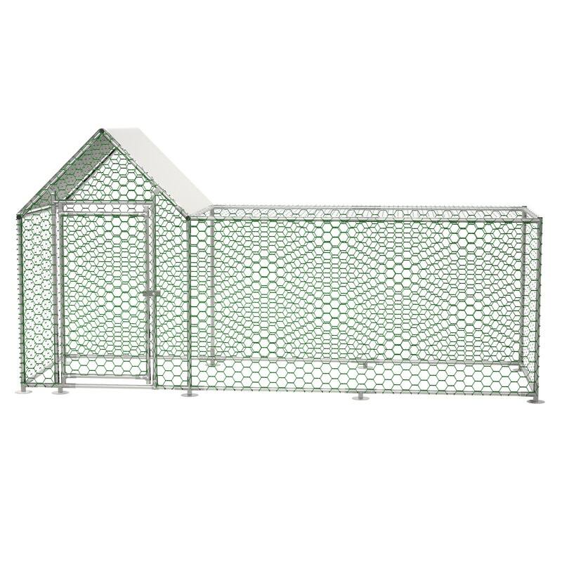 Metal Chicken Coop with Run, Backyard Hen House, and Covered Poultry Habitat Cage‌ - Silver - 119.1L x 42.2W x 59.6H