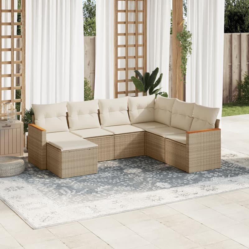 vidaXL Patio Sofa Set with Cushions Outdoor Conversation Furniture Poly Rattan - 24.4 x 24.4 x 27.2 in - Beige without table