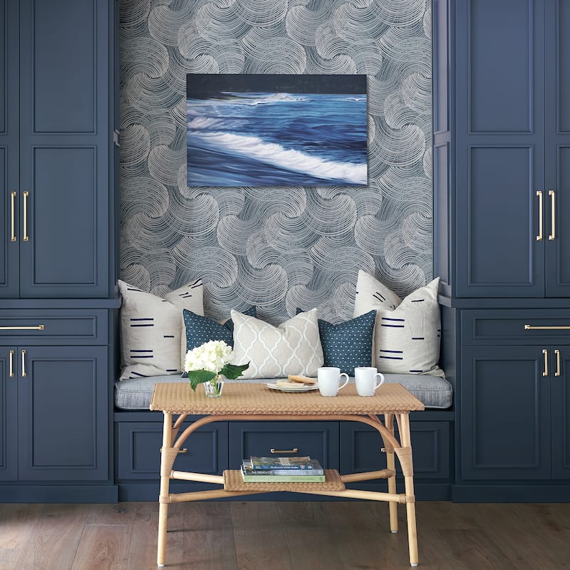 Scott Living Karson Blue Swirling Geometric Wallpaper