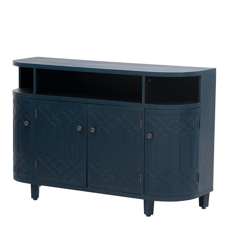 4 Door Curved Entryway Cabinets with Adjustable Shelves & fir Wood Legs, Display Case with Open Storage Rack & Metal Handle