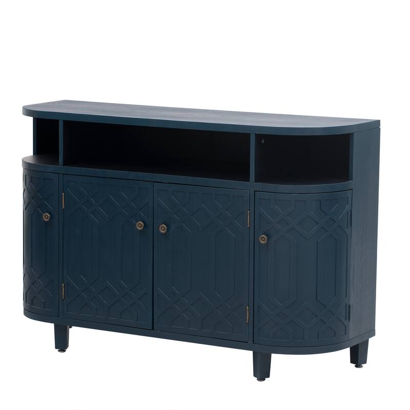 Storage Cabinet With 4-Doors And Adjustable Shelves,Solid Wood