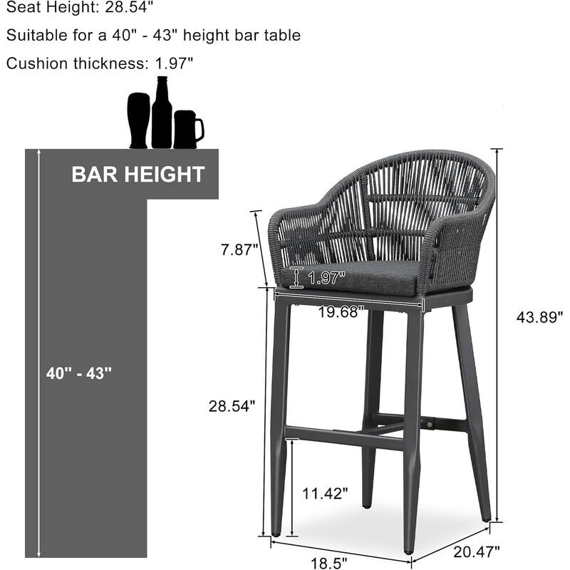 PURPLE LEAF Outdoor Counter Bar Stools Set of 4 Patio Aluminum Barstools with Back and Cushions Metal Modern Wicker Chairs