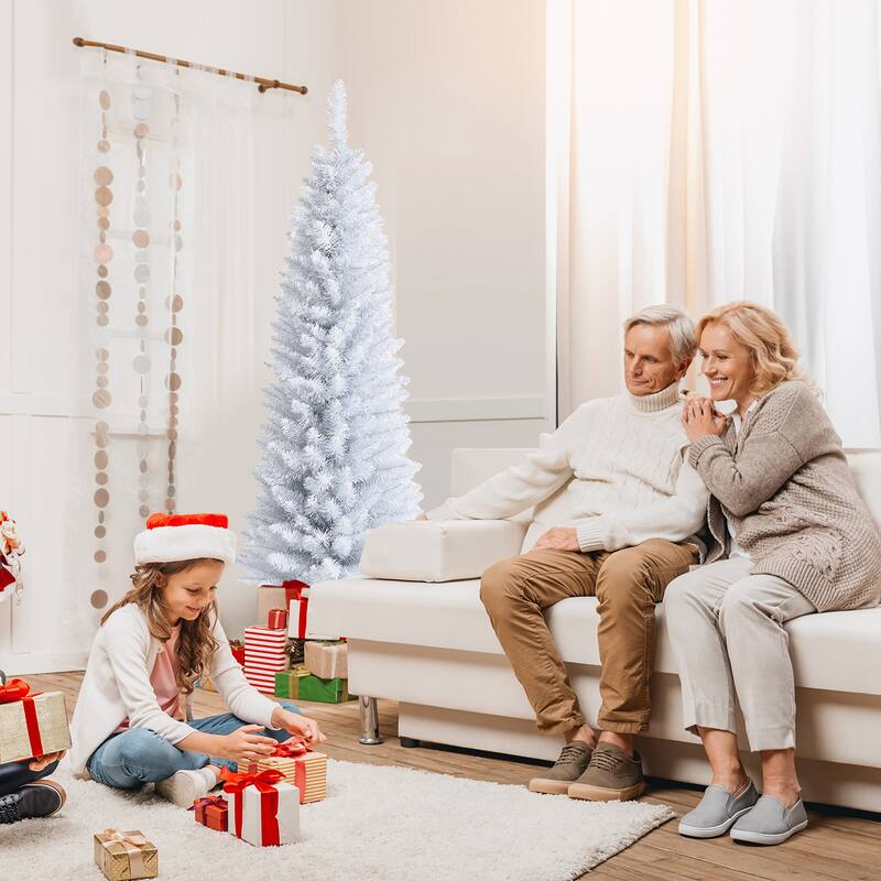 5FT 6 FT Pencil Christmas Tree Artificial Slim White Christmas