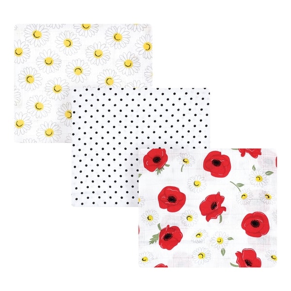 slide 1 of 1, Hudson Baby Infant Girl Cotton Muslin Swaddle Blankets, Red Poppy Daisy, 3-Pack - Red Poppy Daisy 3-Pack - Red Poppy Daisy
