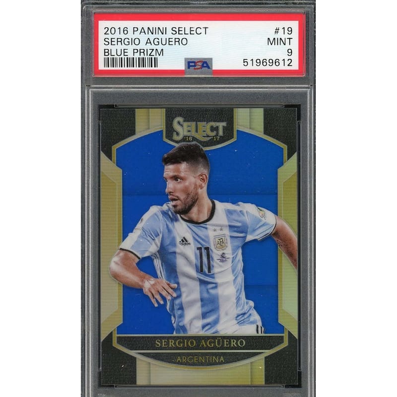 Sergio Aguero 2016 Panini Select Blue Prizm Card #19 PSA 9 /299 - 8'6" x 11'6"