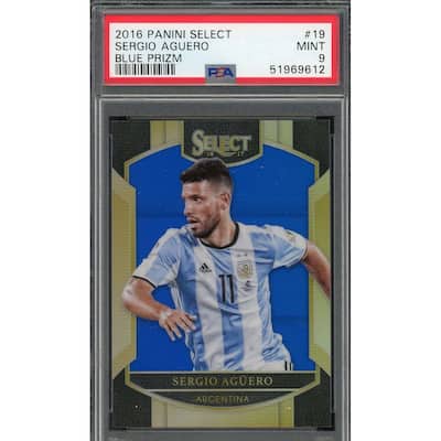 Sergio Aguero 2016 Panini Select Blue Prizm Card #19 PSA 9 /299 - 8'6" x 11'6"