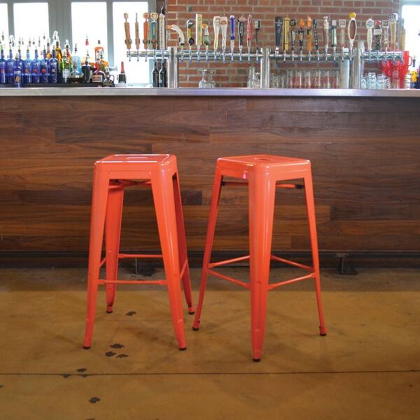 Shop Offex Orange Metal Bar Stool With Powder Coated Paint Finish