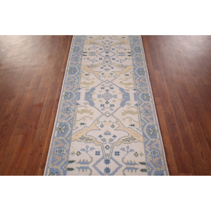 Ivory & Blue Oushak Oriental Runner Rug Handmade Wool Carpet - 2'6"x 7'9"