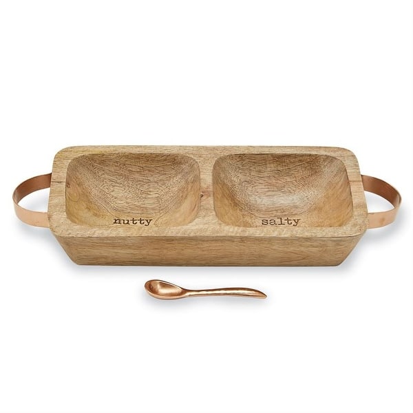 Mud Salty and Nutty Sectioned Serving Dish with Spoon Set Wood and