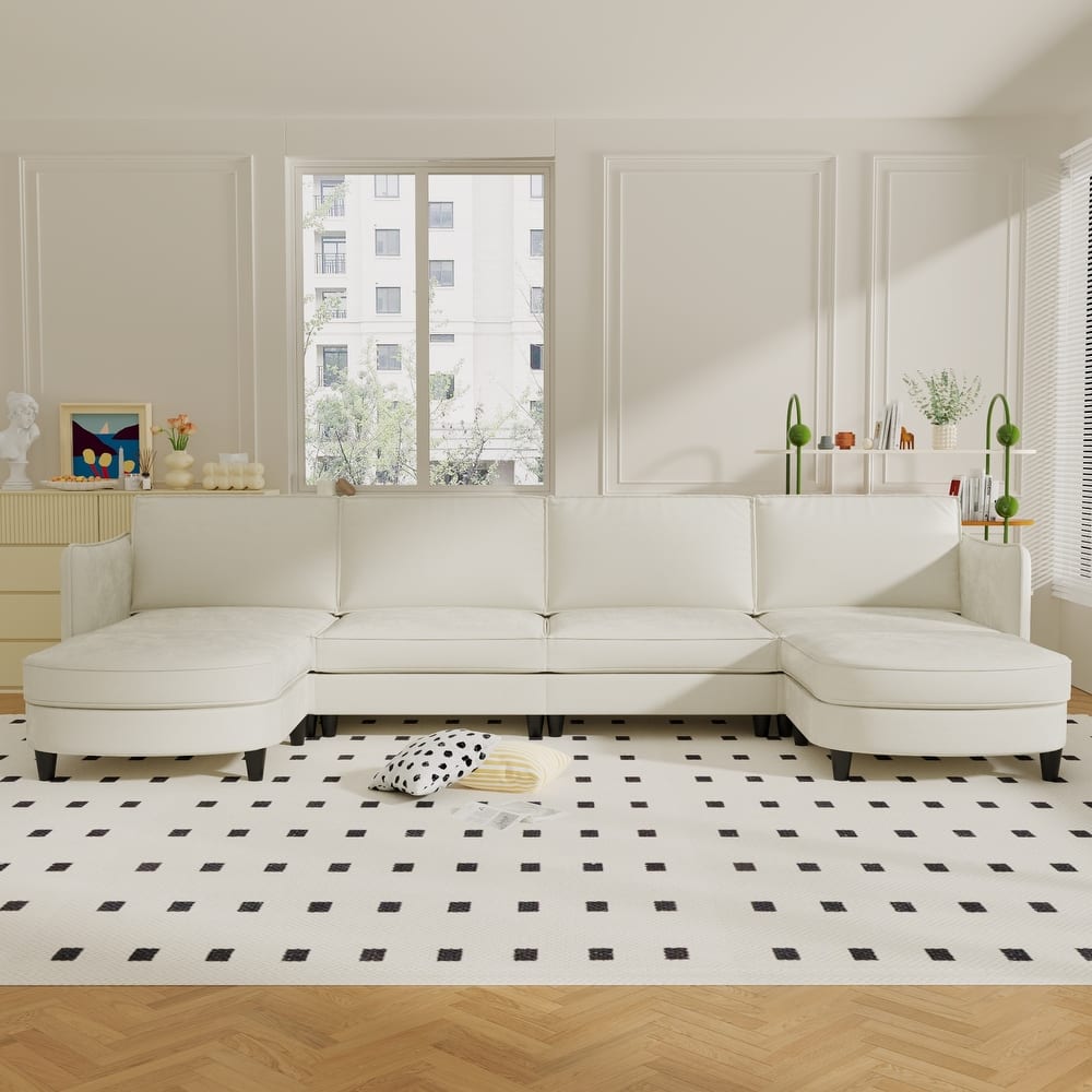 GDFStudio - Benjamin 6-Seater U-Shaped Sofa with Movable Ottoman and Convenient Storage Pockets