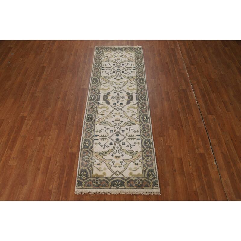 Ivory Oushak Oriental Runner Rug Handmade Wool Carpet - 2'7"x 7'11"