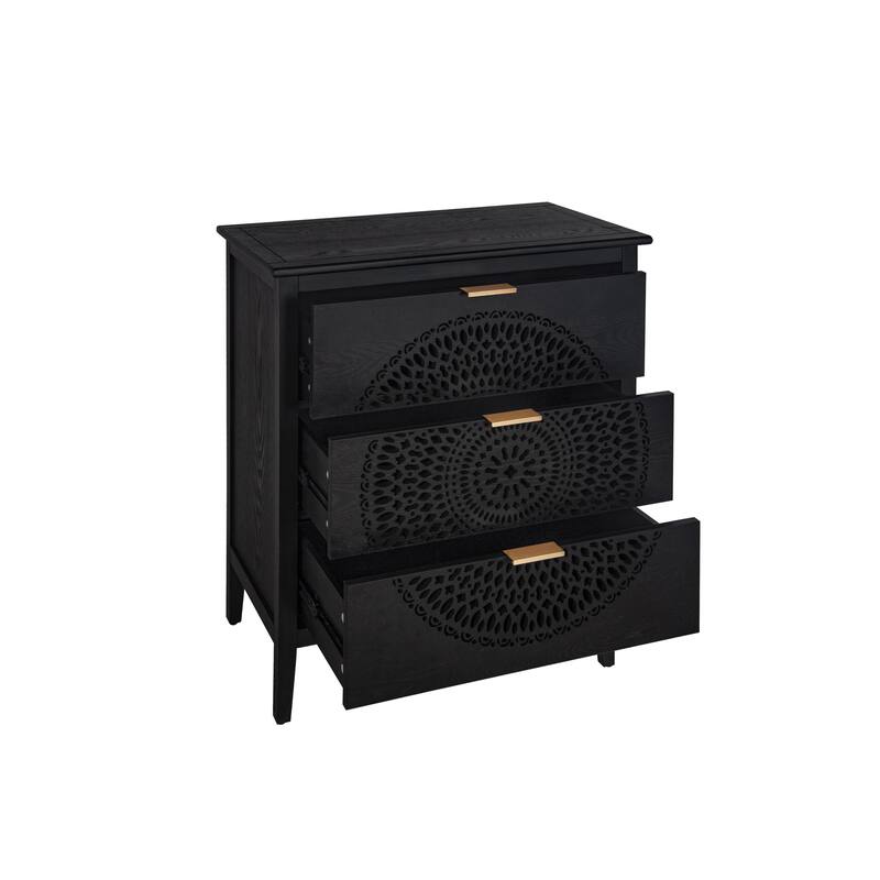 3-Drawer Storage Cabinet with Pine Legs & Metal Handles for Entryway or Bedroom Organization
