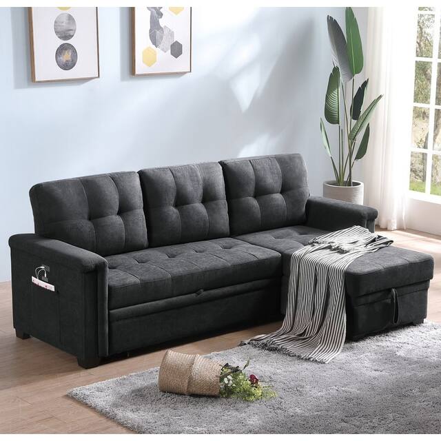 Ashlyn Woven Fabric Sleeper Sectional Sofa - Dark Gray