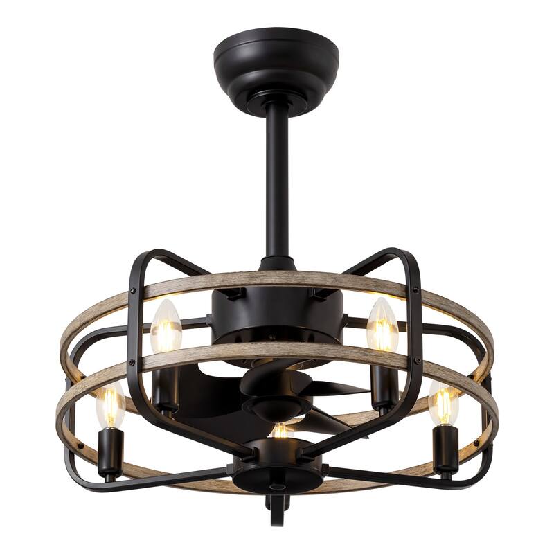 Industrial Black Caged Vintage Chandelier Ceiling Fan with Lights and Remote Control