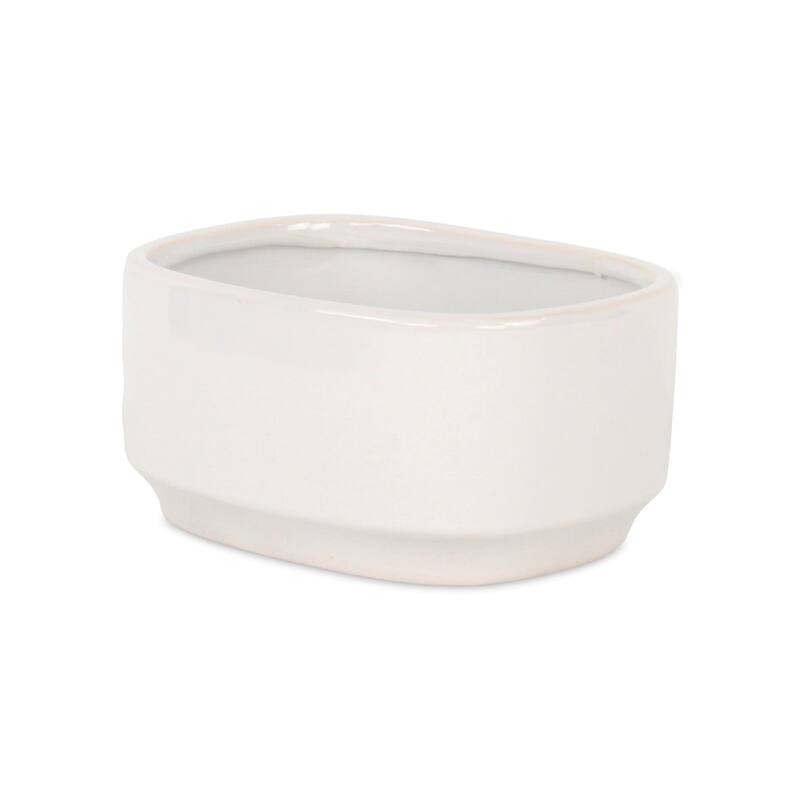 Elegora Wide Curved Rectangular Ceramic Pot - Off White