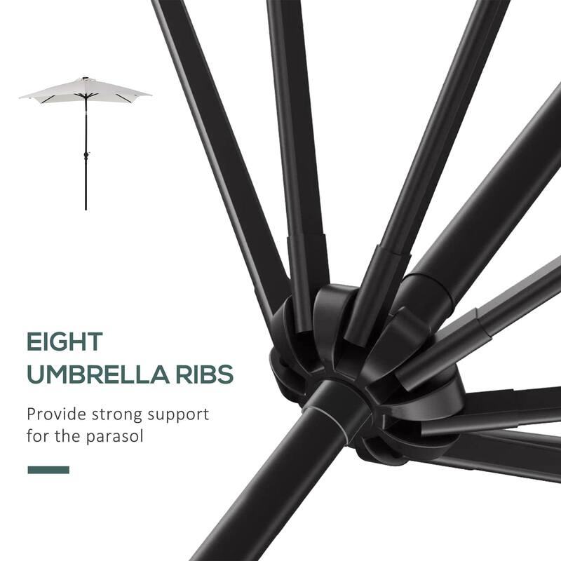 Outdoor terrace umbrella with tilting mechanism and LED lighting