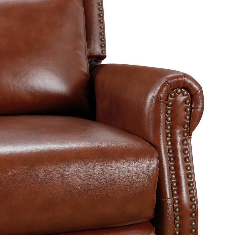 Genuine Leather Push Back Adjustable Recliner with Comfortable Arms for Living Room Chair