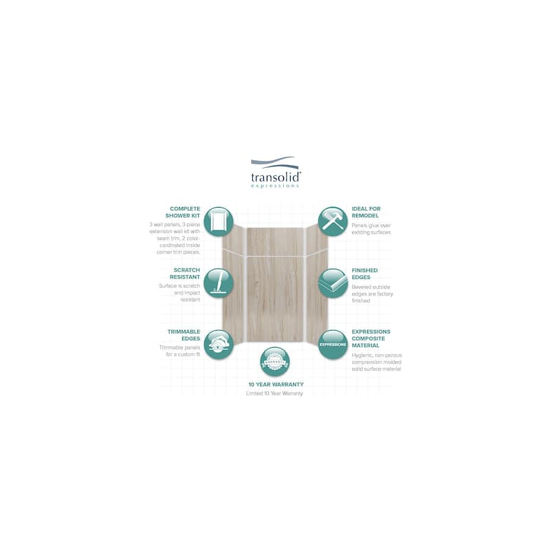 Transolid Expressions 48-in X 48-in X 96-in Glue to Wall Shower Walls - 48" x 48" x 96" - 48" x 48" x 96"