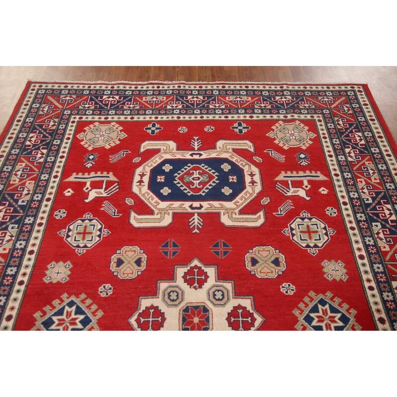 Red Kazak Area Rug Hand-Knotted Wool Carpet - 6'8" x 9'3"