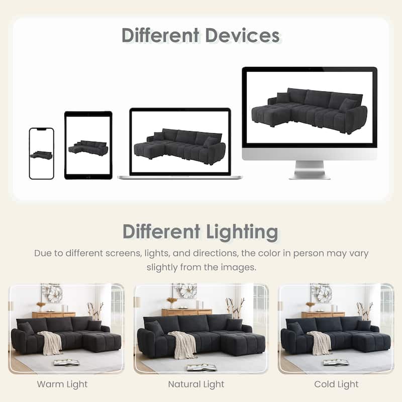 Vertical Tufting Sectional Sofa L Shape Modular Couches with Ottoman Chaise, Boucle Fabric Lounge Recliner Sofa