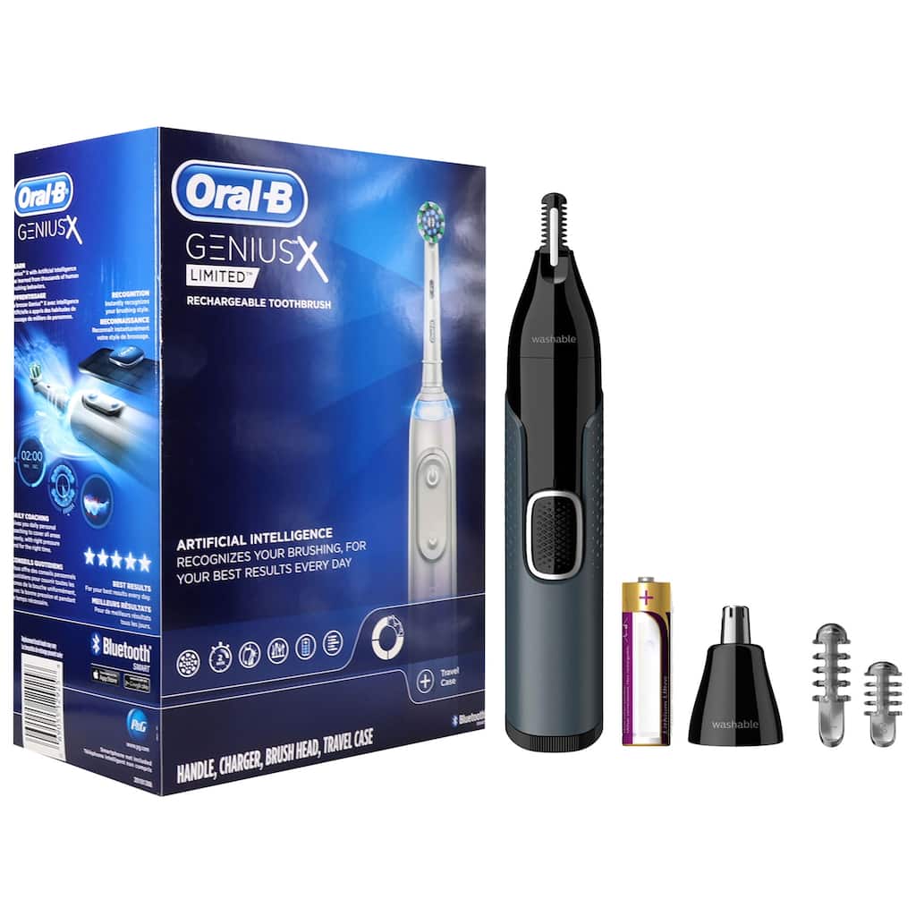 Oral-B Genius X Limited Rechargeable Electric Toothbrush, White + Norelco Nose Trimmer NT3600/62 - Black