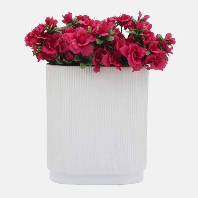 Ceramic Ridged Tabletop Vase - 12" - White