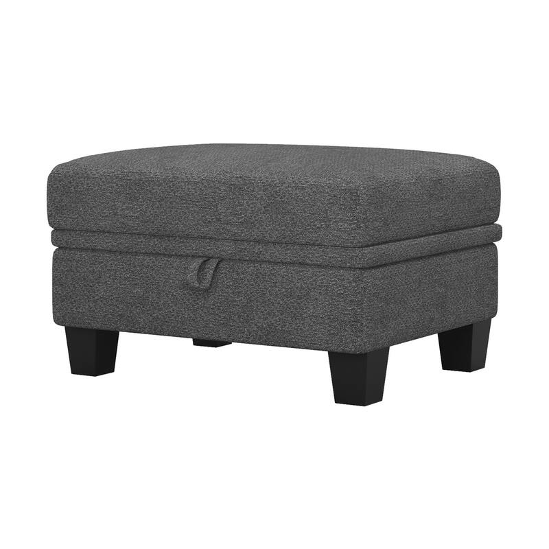 HomeRoots 29" Light Gray and Black Chenille Storage Ottoman