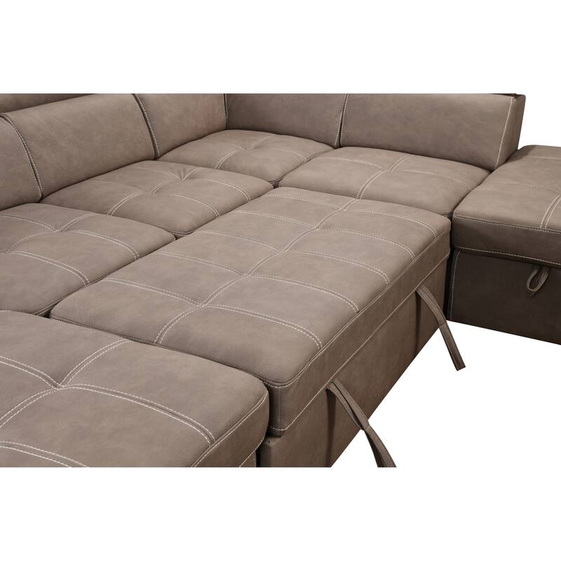 Roomfitters 128" U-Shaped Sectional Couch with Ottomans, Reversible Modular Sofa Set with Storage