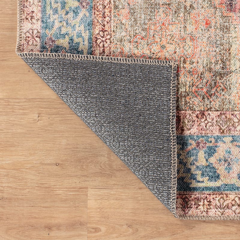 Beige Classic Washable Rug - Flat Pile, Non-Slip, Versatile for Any Room