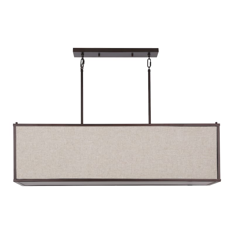 Crosby 42" 4-Light Minimalist Industrial Rectangular Linen Iron Linear LED Pendant, Oil Rubbed Bronze/Beige by JONATHAN Y