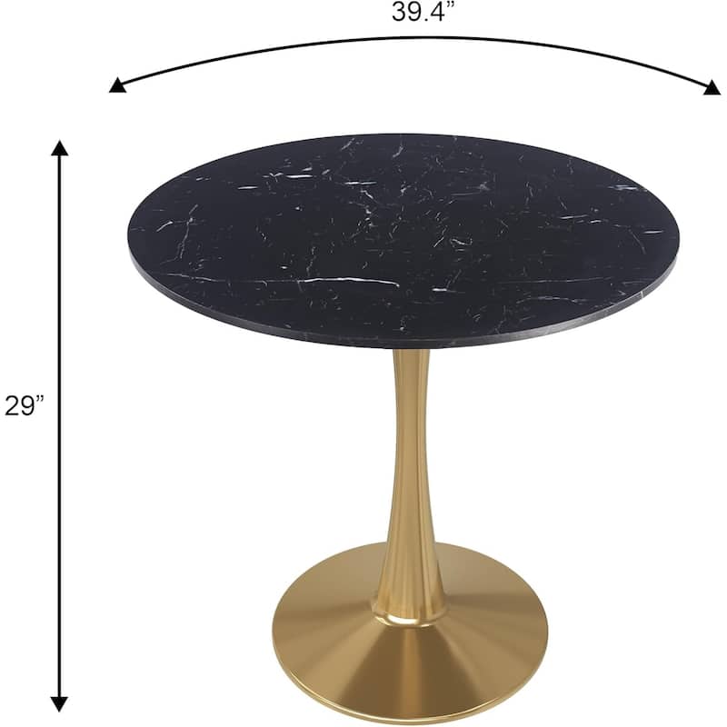Bristol 40" Modern Round Dining Table with Accent Gold Steel Pedestal Base, Scratch-Resistant and Easy-Care