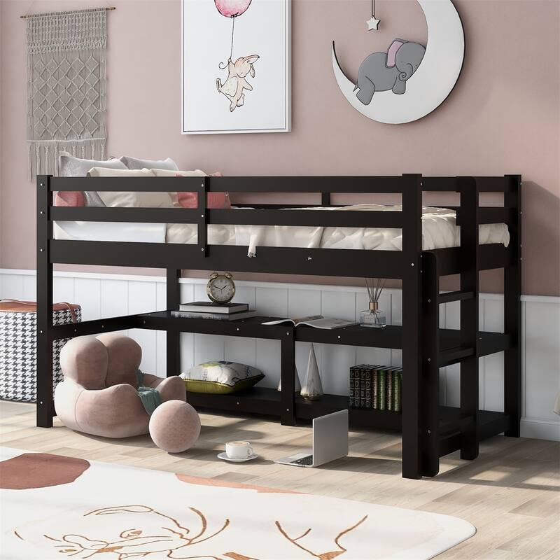 Merax Twin Wood Loft Bed - Espresso