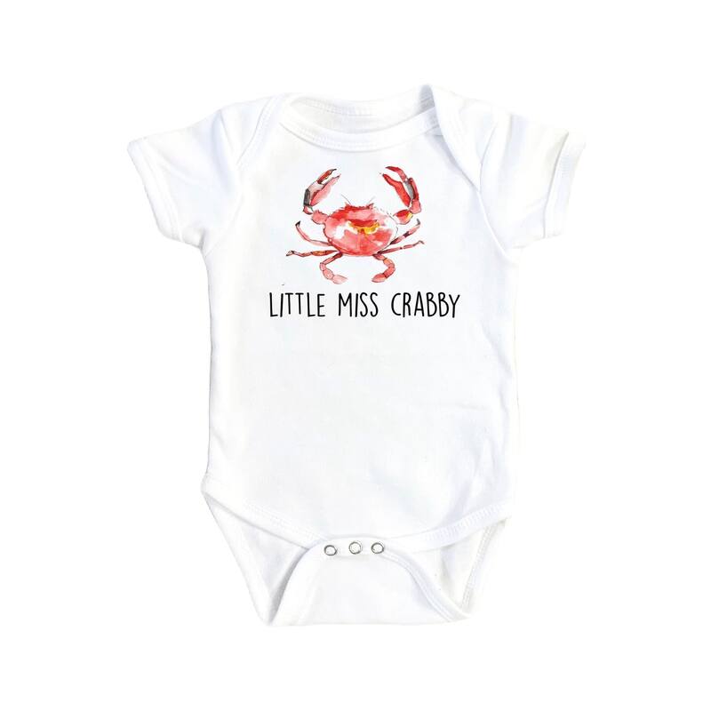 Crabby Crab Girl - Baby Boy Girl Clothes Infant Bodysuit Funny Cute Newborn - White - 3-6M