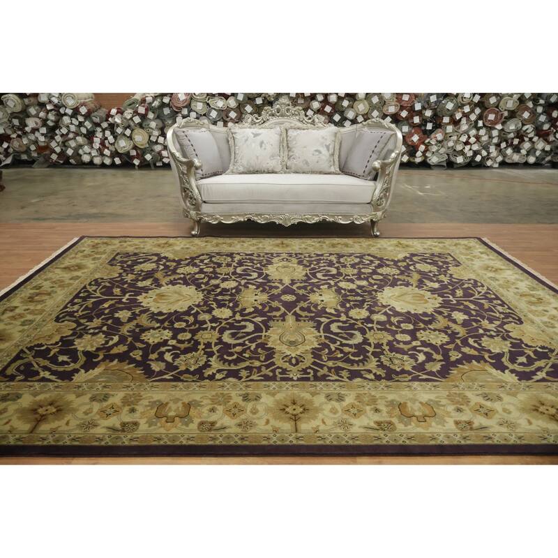 Hand Knotted Oriental 100% Wool Carpet Traditional All-Over Purples Agra Area Rug - 11' 11'' X 9' 0''