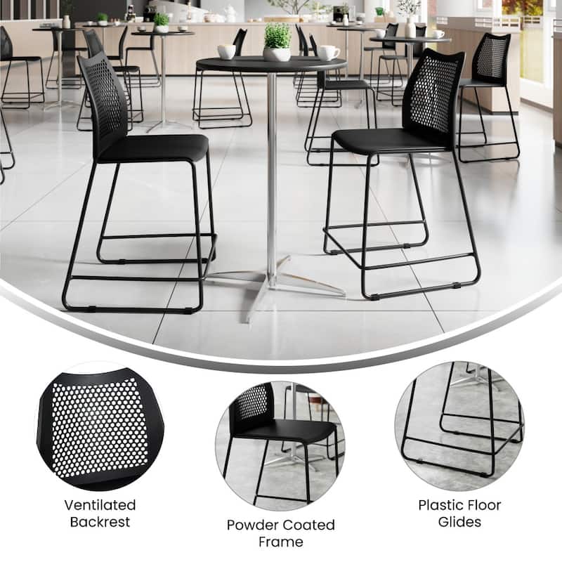 3 Pack Stackable Sled Base Counterstool with Vented Back and Integrated Footrest - 19.75"W x 22"D x 37.5"H
