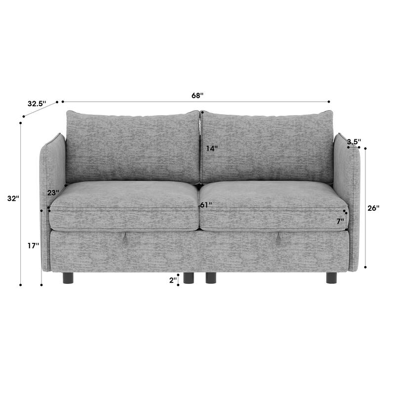 68" Chenille Mid-Century Loveseat with Hidden Storage and 250lb Capacity