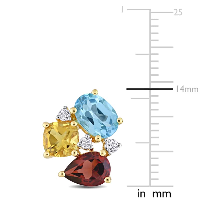 Miadora Multi-Shape Multi-Color Gemstone Cluster Stud Earrings in Yellow Plated Sterling Silver