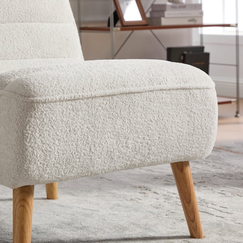 24.4" Wide Modern Upholstered Armless Chair with Rubber Wood Legs, Chenille Accent Chair for Living Room,Bedroom,Office