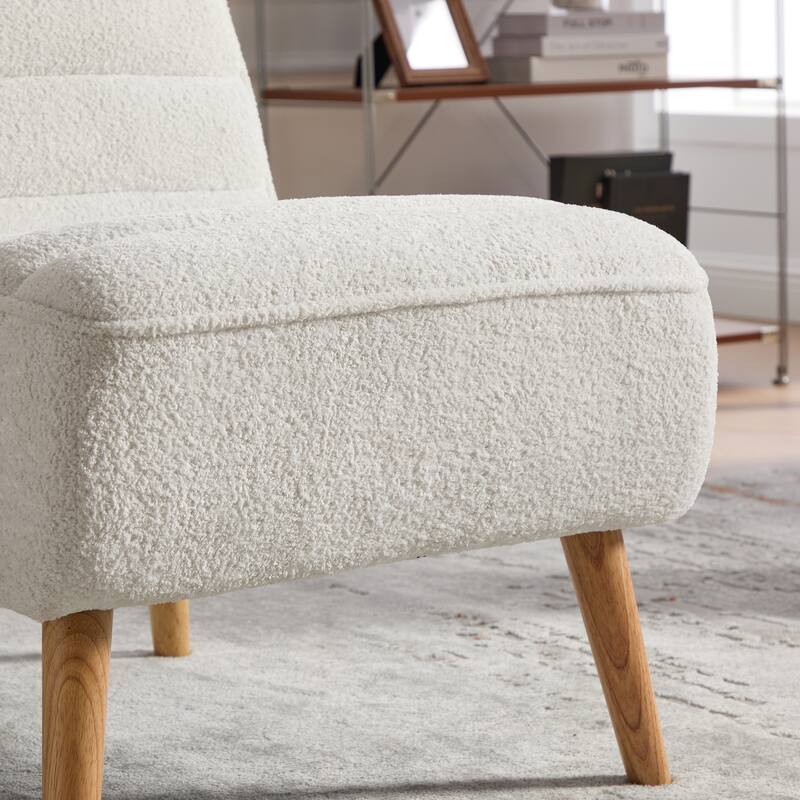 Modern Armless Accent Chair, Chenille Upholstered Lounge Chair, Vanity Chair with Rubber Wood Legs for Living Room, Bedroom